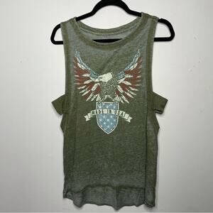 Chaser USA Graphic Eagle Burnout Cold Shoulder Tank Top Size Small